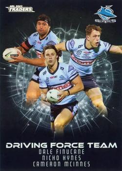 2023 NRL Traders Titanium - Driving Force Team Parallel Case Card #DFP04 Cronulla Sharks Front